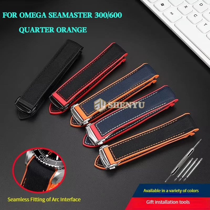 New Strap20mm 22mm Black Blue Orange Red Fabric Nylon Rubber Watch Band Men Waterproof Watchband For Omega Seamaster 300 Ocean