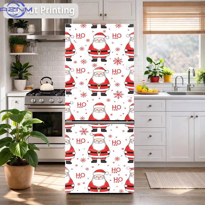 2D Flat Printing 1pc Refrigerator Sticker 60×180cm, Santa Claus and Snowflake Themed Design, Self-Adhesive Wall Decal Wallpape