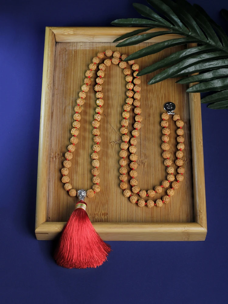 Natural Vajra Bodhi necklace,Original Rudraksha Beaded Knotted Japamala Necklace,Meditation Yoga Blessing Jewelry 108 Mala Rosar