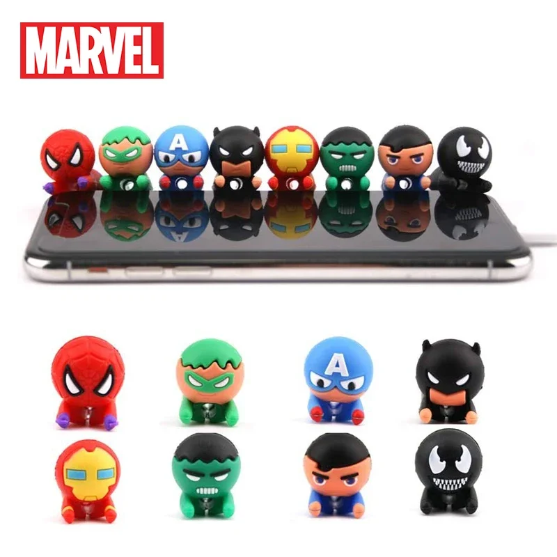 Disney Marvel Spiderman USB Protective Case Iron Man Hulk Venom Figure Cartoon Silicone Data Cable Bite Protective Cover Toys