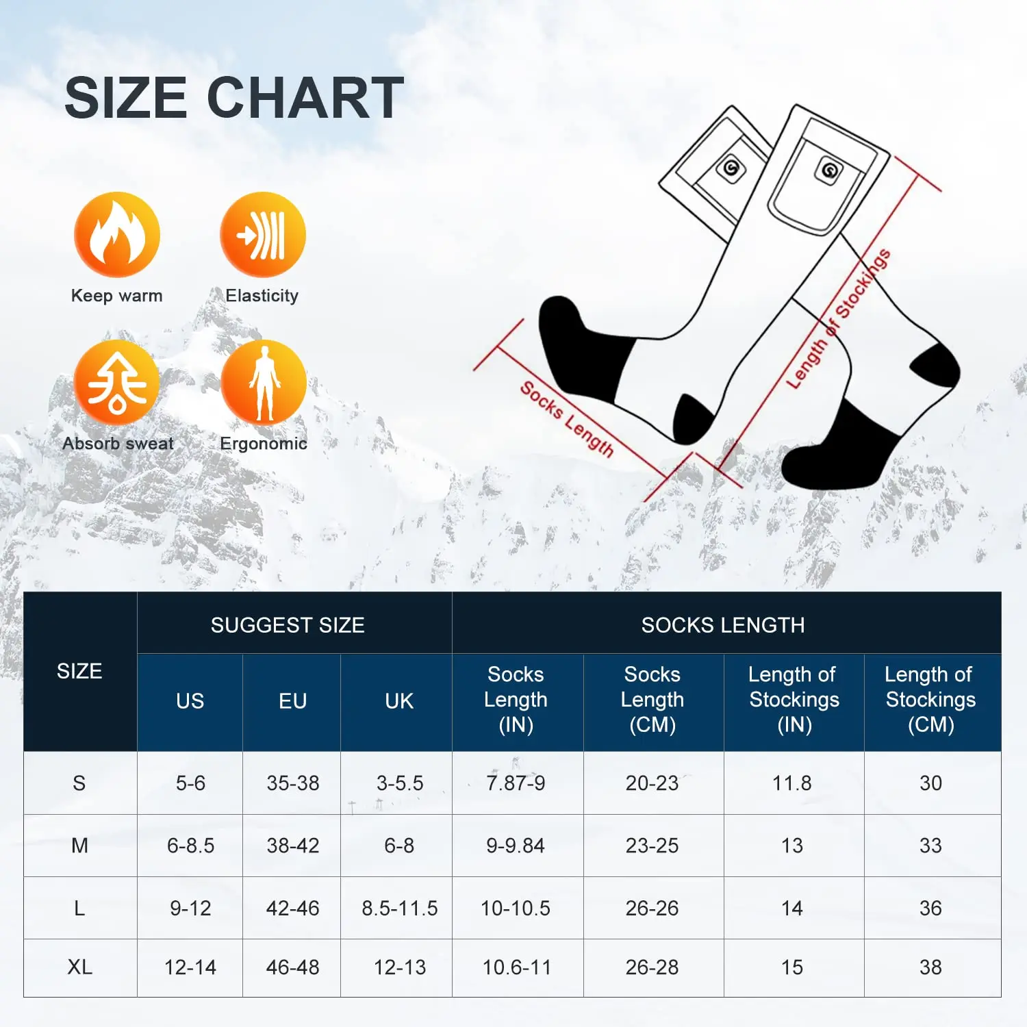 SNOW DEER Winter Heated Sock Rechargeable Battery Stocking Women Electric Heating Ski Socks Sports Man Thermal with Warmer Foot