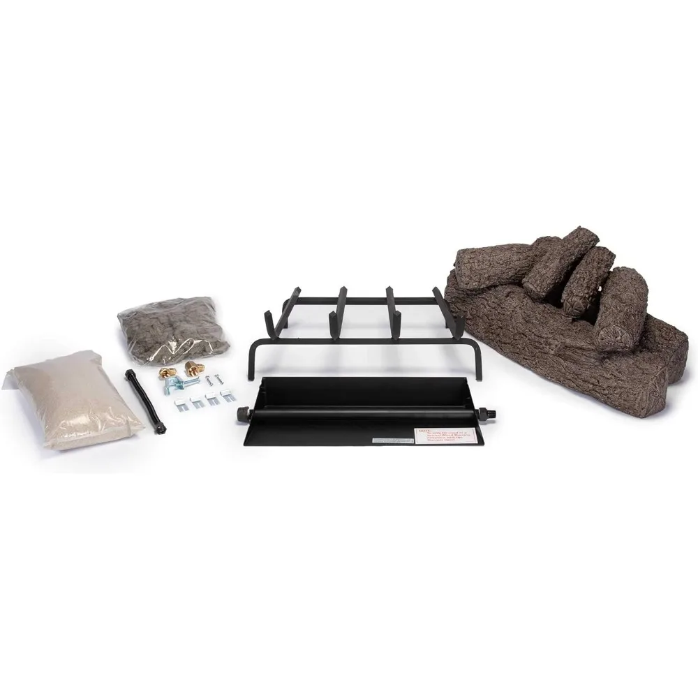 مجموعة سجل البلوط المباشر مقاس 18 بوصة مع موقد بفتحات تهوية، مجموعة توصيل الغاز المضاءة المتطابقة للغاز الطبيعي