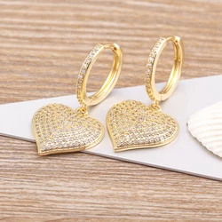 New Arrival Romantic Love Heart Gold Color Drop Earrings for Women Fashion Cubic Zirconia Jewelry Best Engagement Gift