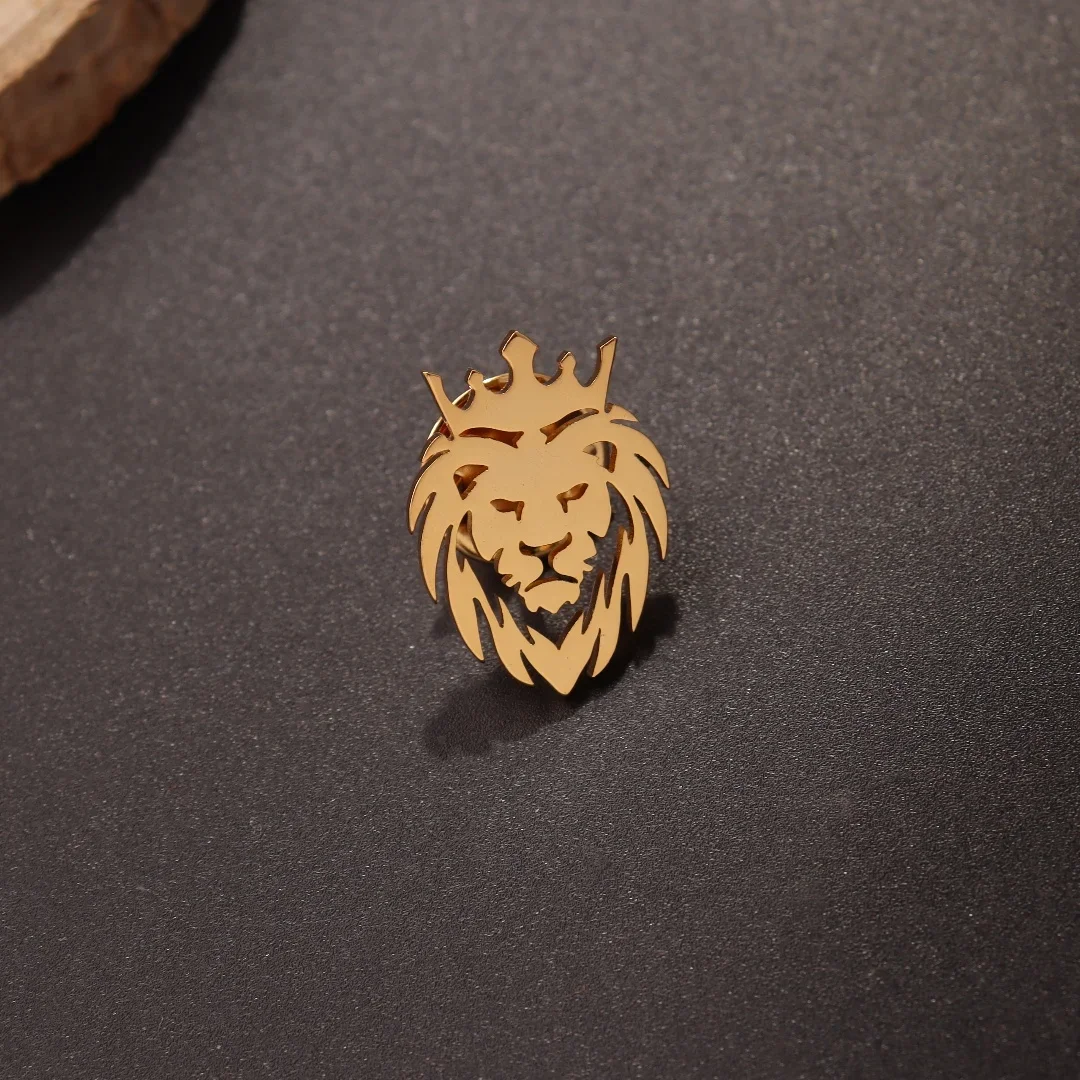 Stainless Steel  Punk Lion Brooch For men Hollow Out Fashion Animal  Party Accessories Wedding Jewelry Badge Pins for Groom