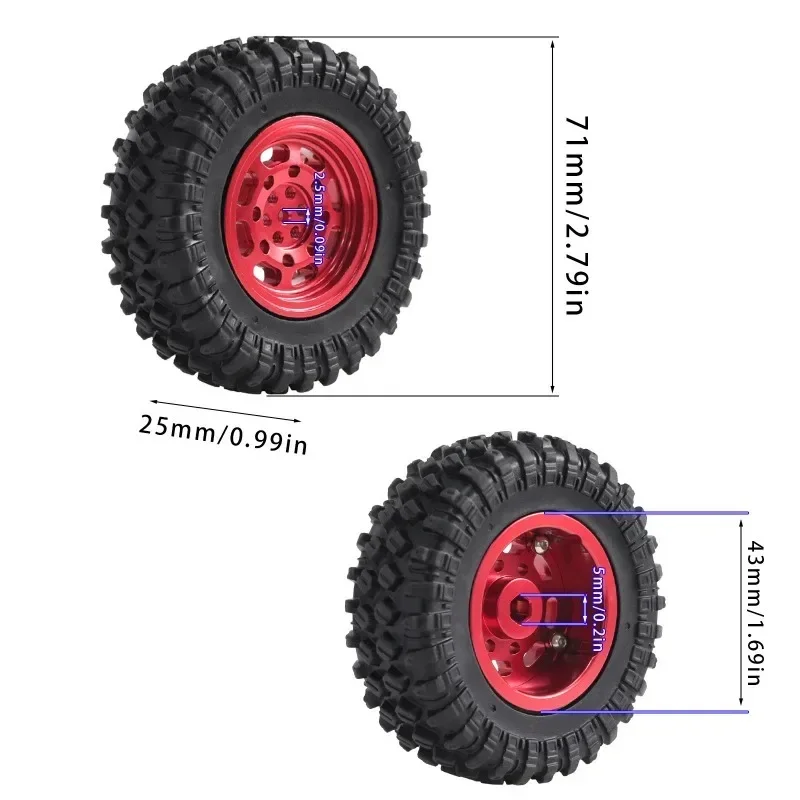 

5mm Hex MN99S Rubber RC Wheels for MN98 MN82, WPL C24-1 B36 D12 C64 D74-1 Off Road Car Upgrade, High-Performance RC Tire 71mm
