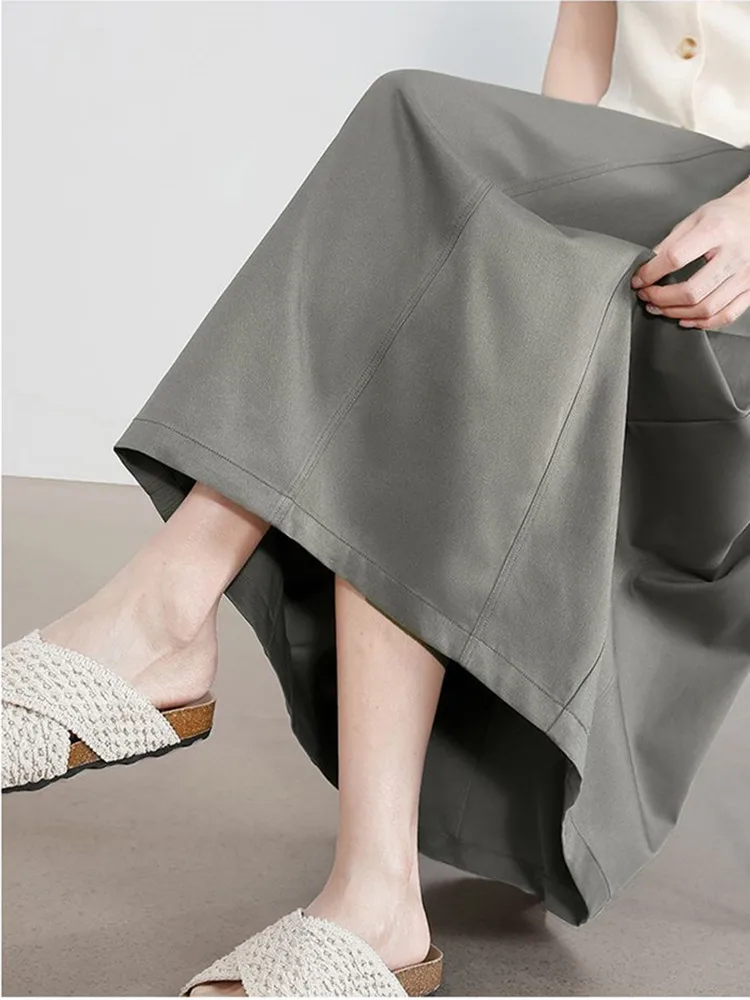 Femmes kaki élégant taille haute a-ligne jupes mi-longues été bureau quotidien mode coréenne décontracté bulle jupe femme noir 2025 nouveau