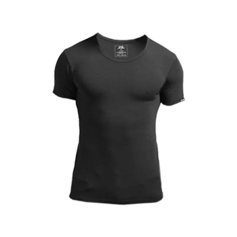 

1pc Men's Intimates Summer Short-Sleeved T-Shirt Thin Round Neck Tight Slim Vest Sports Pure Color Bottoming Undershirt