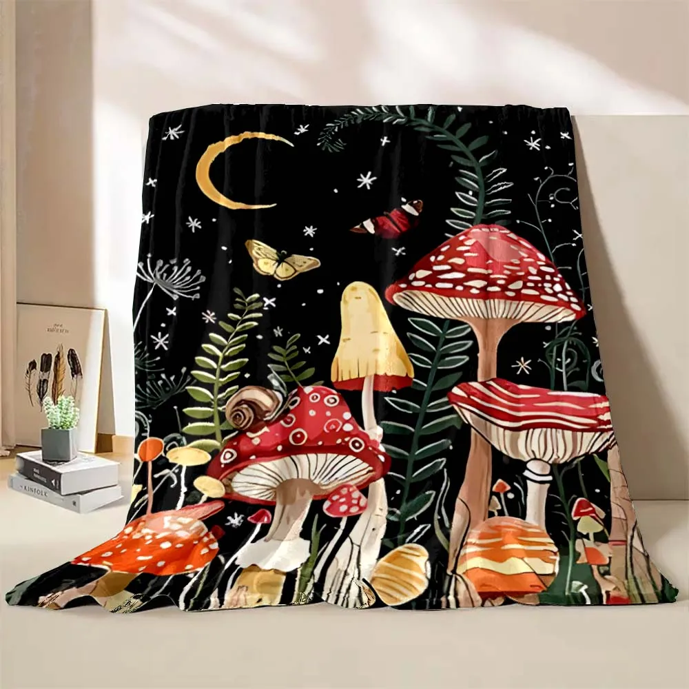 6 Sizes Mushroom Moon Divination Printed Blanket Warm Soft and Comfortable Home Travel Blanket Sofa Bedding Cover Blanket Gift