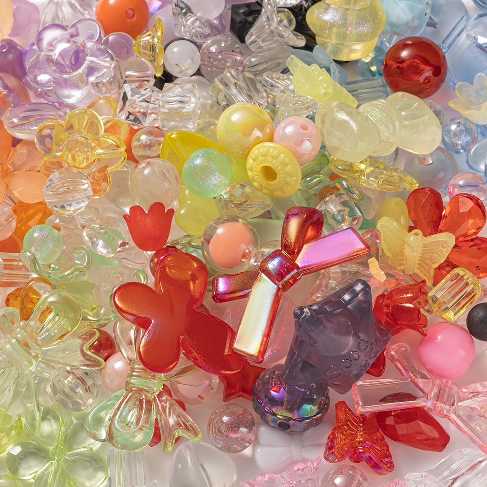 20pcs Random Mix Colorful Acrylic Flower Beads for DIY Necklace Phone Chain Jewelry Making Supplies Craft Materials Accessories