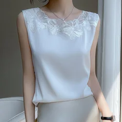 new woman clothing vest camis Tank top women's suit bottom lace lining 2024 summer new silk satin sleeveless top suspender vests