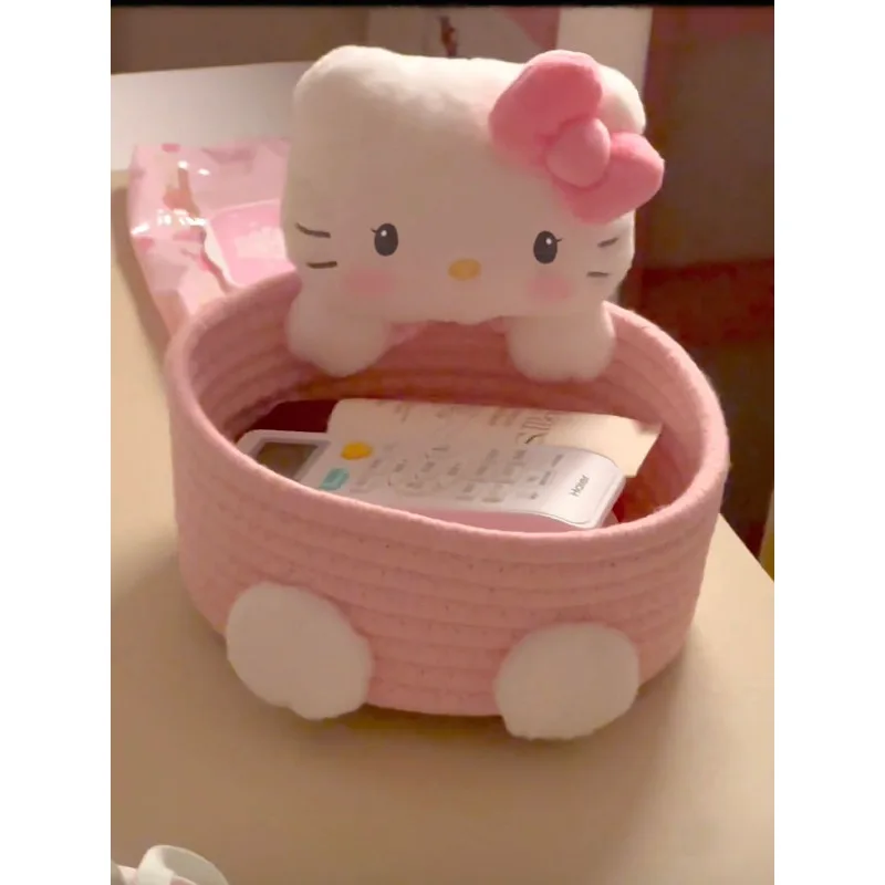 Mir de rangement Hello Kitty, joli panier de rangement, boîte de rangement de cosmétiques de dessin animé, bureau, collations, maison, fille, cadeau, nouveau