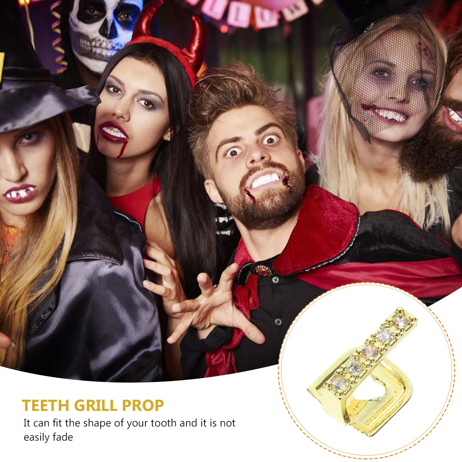 

Rhinestone Teeth Grill Sturdy Copper Metal Teeth Jewelry For Hip Hop Fashion Rapper Accessories Cosplay Props Decorative Mouth