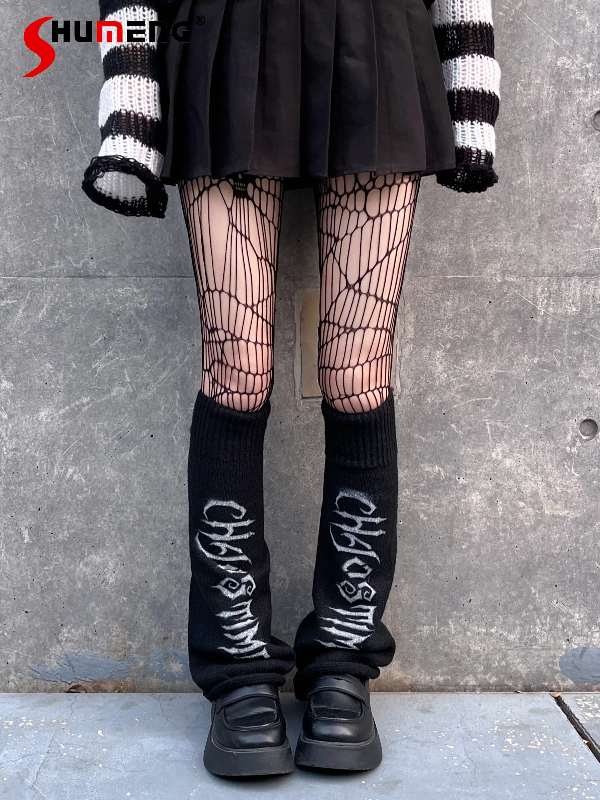 2000s Hot Girl Japanese Knee Sleeve Leg Cover Harajuku Handmade Black Knitted JK Leg Warmers Women Punk Y2k Accessories Socks