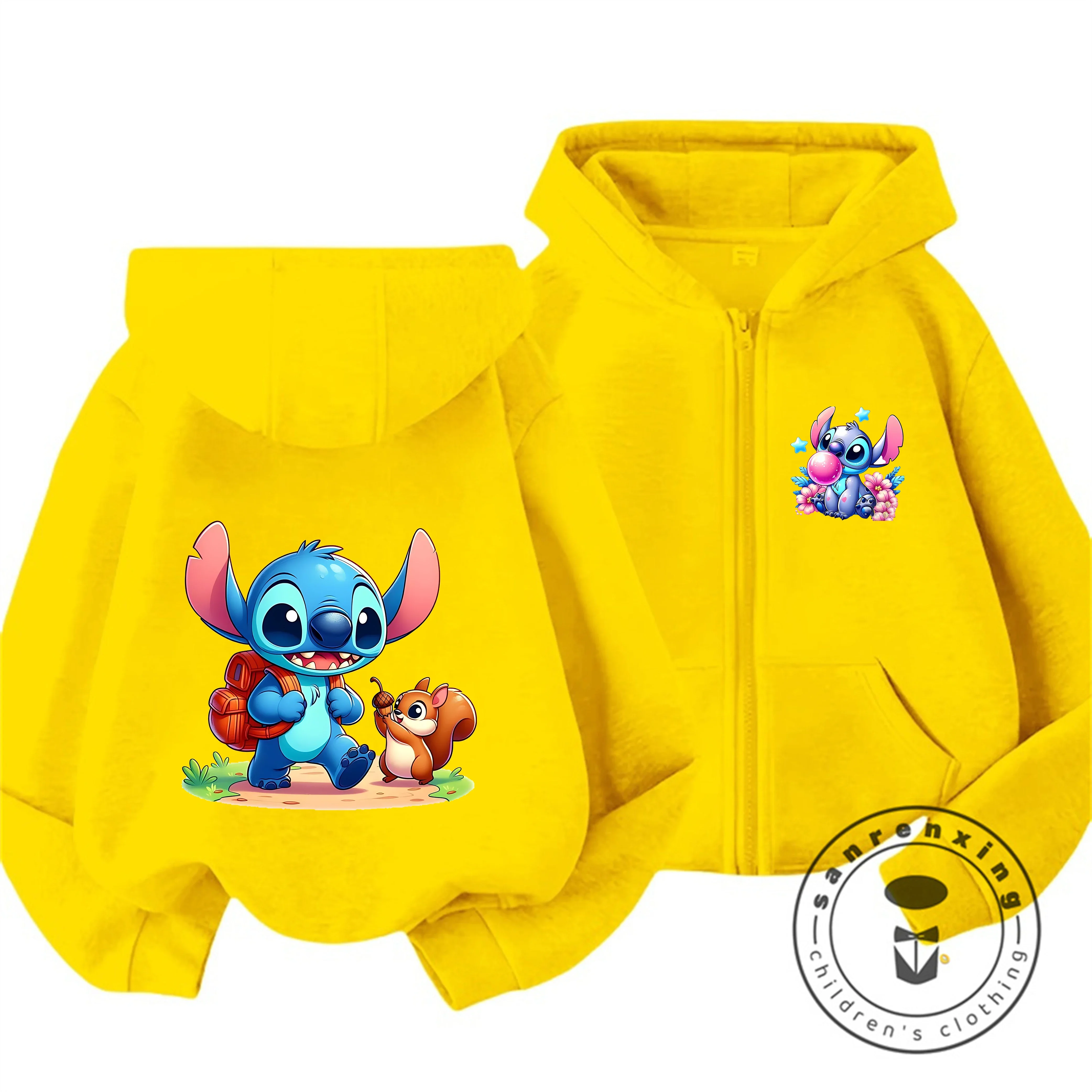 

Autumn Winter New Stitch Children Zip Hoodie Cute Cartoon Print Warm Sweatshirt Fashion Windproof For Boys