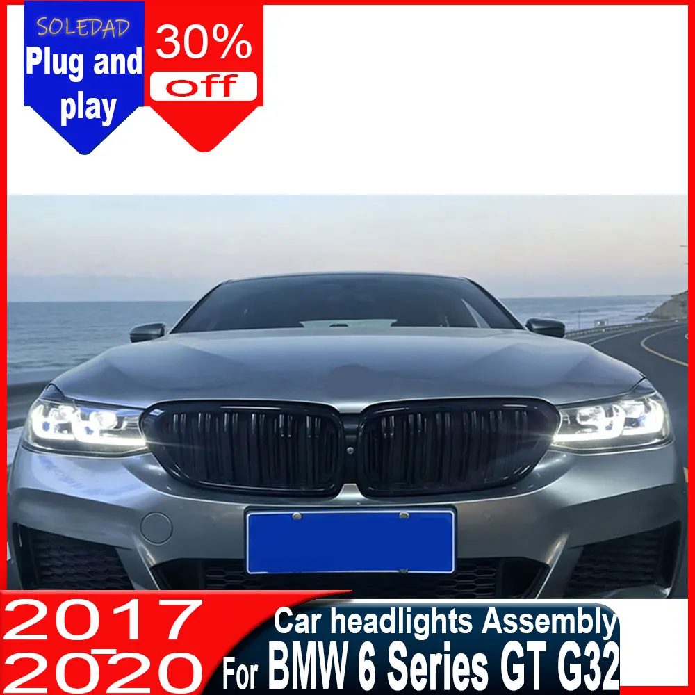 Car Headlights For BMW  6 Series GT G32 2017-2020 Dual Color Angel Eye Projector Lens Upgrade LED Yellow White Plug and Play