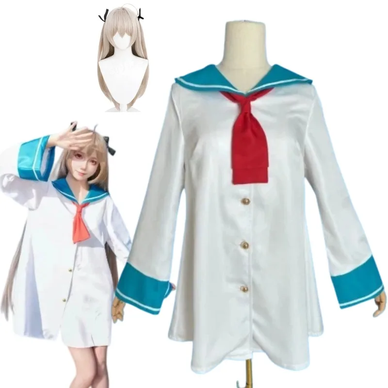 

Anime Atri Cosplay Costume Maid Lolita White Dress Wig with Black Ribbon Suit for Women Halloween Carnival Party Roleplay Outfit