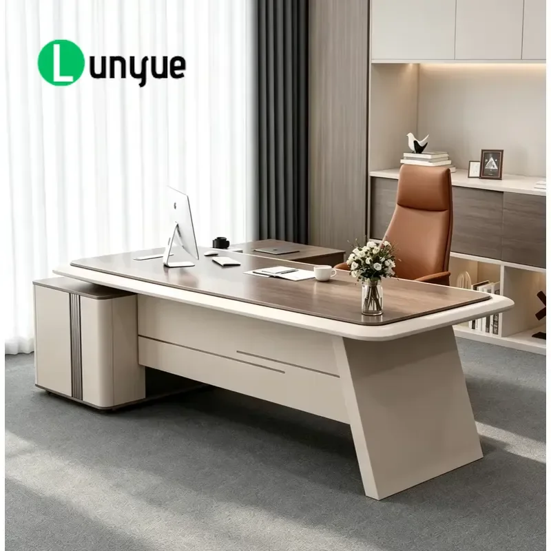 Luxury L-Shaped Executive Desk Modern Wooden CEO Boss Office Table with Side Cabinet High-End Manager Workstation Furniture