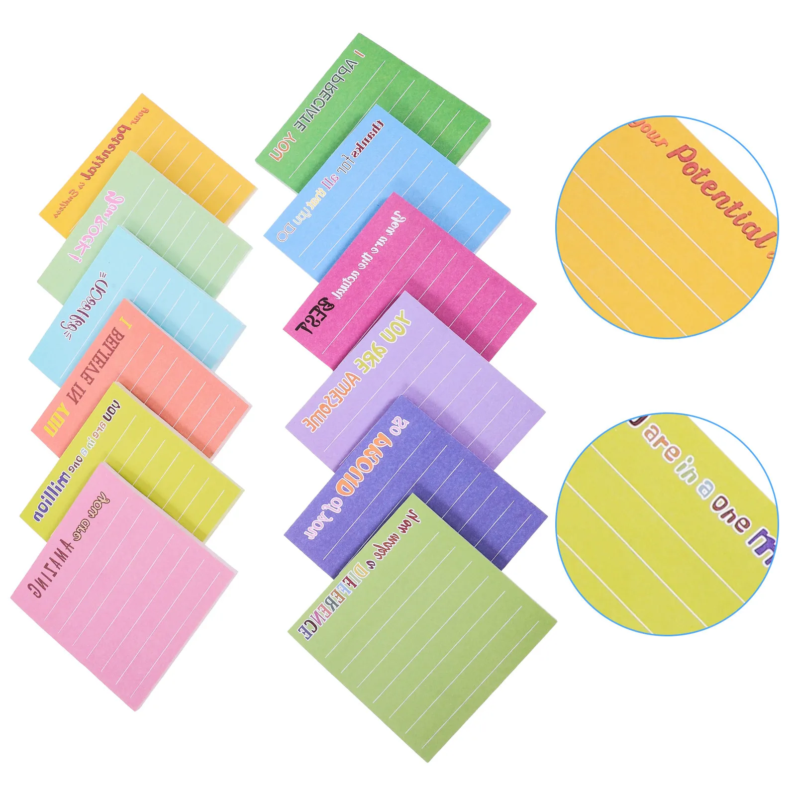 12Pcs Compact Self-Adhesive Memo Stickers Smooth Ink Writing Repositionable Clean Removal Portable Mini Note Pads for School
