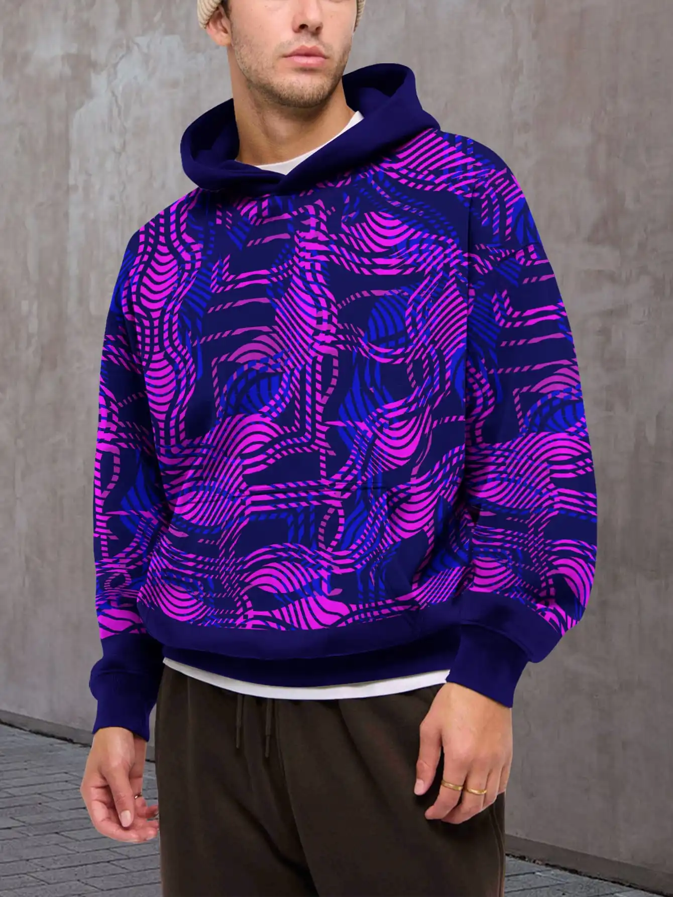 

Dark purple oil style 3D print tie-dye hoodie Blue ripple pattern hoodie sweatshirt Cool street style pullover hoodie top