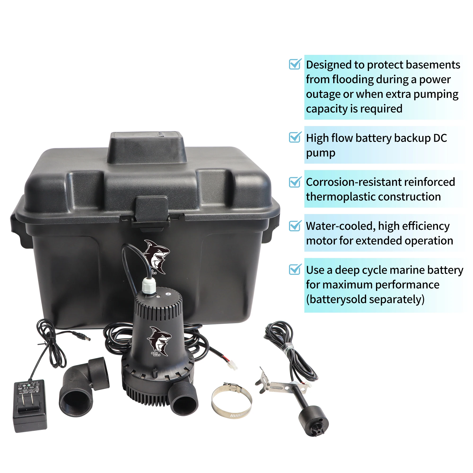 Float Switch Smart Emergency Basement Flood Pump High Flow Battery Backup Sump Pump for Flood Prevention