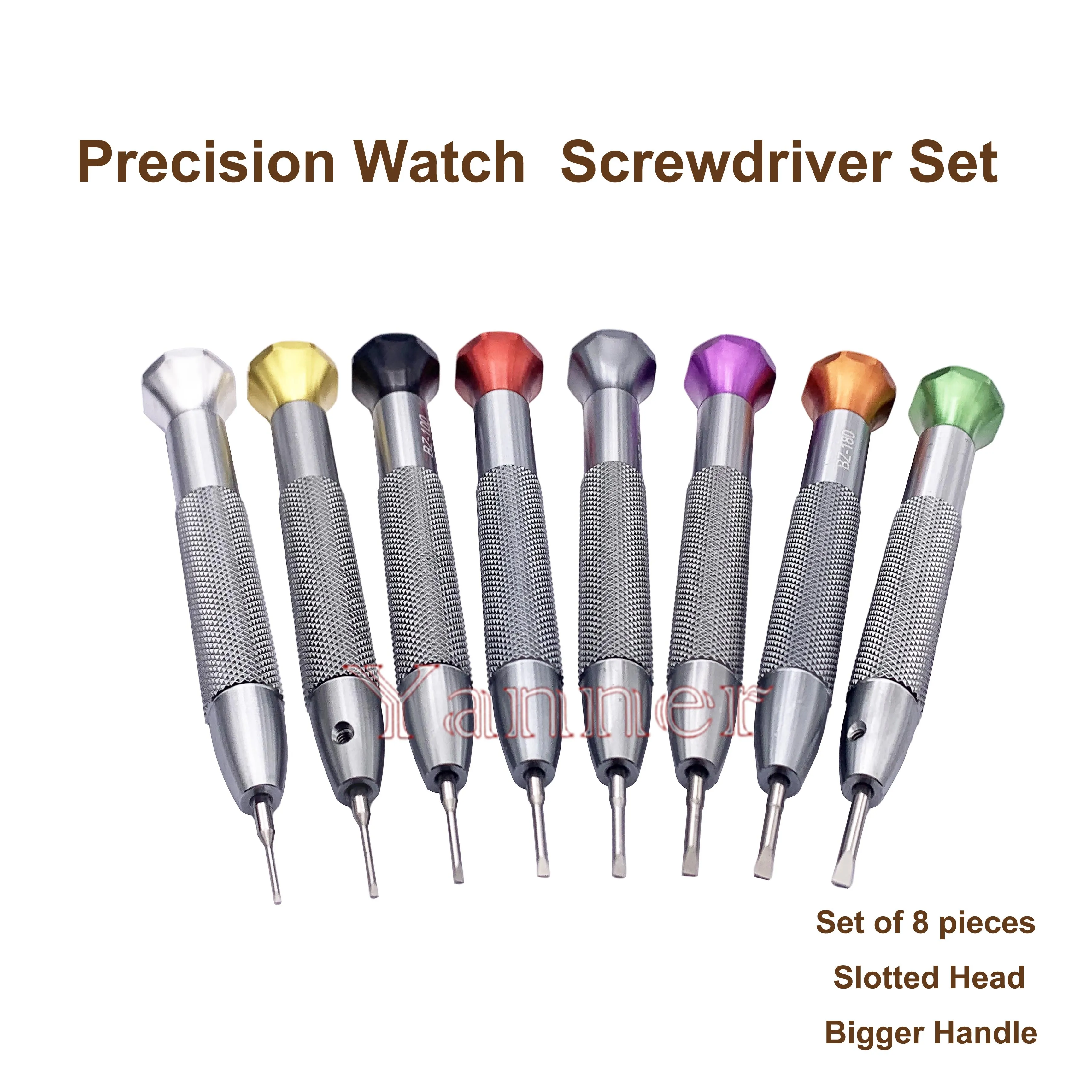 طقم مفك براغي 8 قطع مشقوق 0.6 ملم - 2.0 ملم طقم مفك براغي صانع الساعات شديد التحمل متعدد الوظائف لإصلاح الساعة