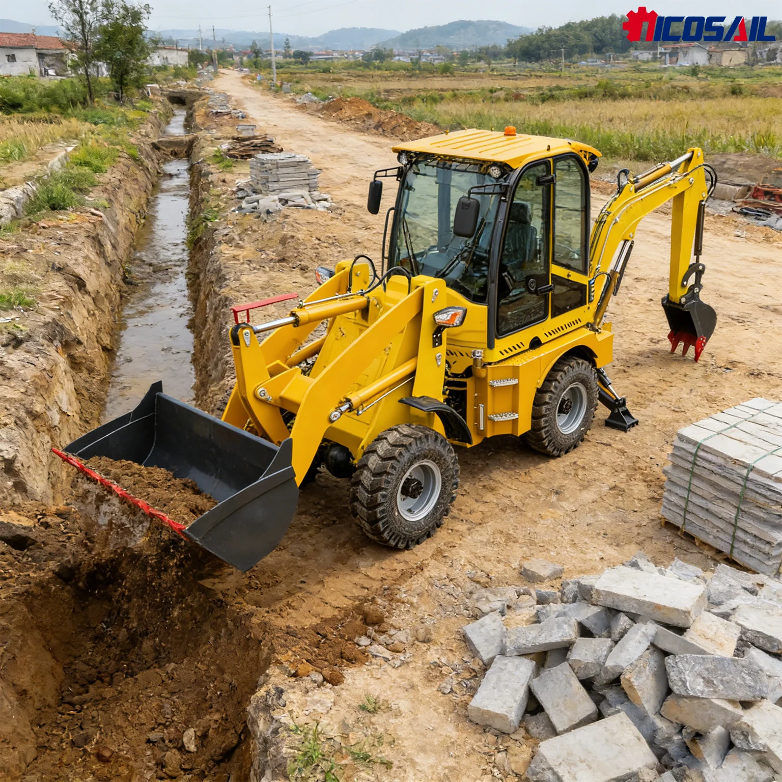 Mini Backhoe Loader 4WD Euro 5 Small Backhoe Digger with Loader and Excavator