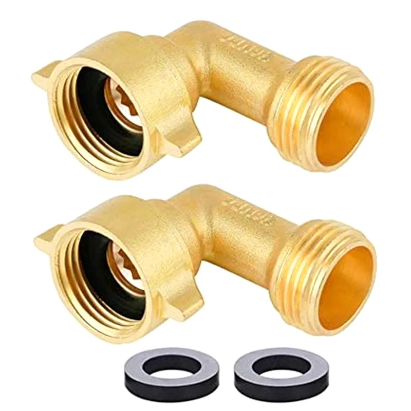 

2Pcs 90-Degree Garden Hose Elbow 3/4 inch Hose Brass Garden Hose Connector for RV Water Hookups&Residential Faucets