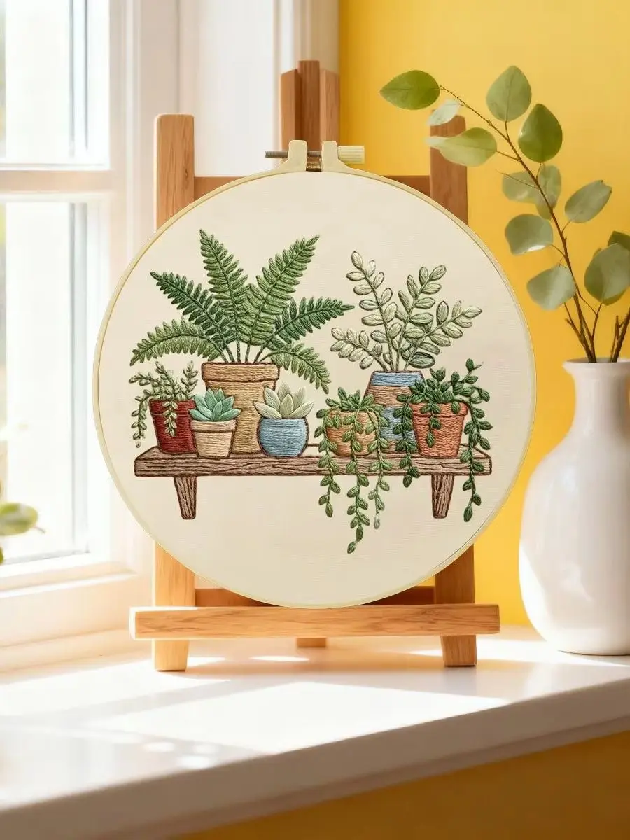 1 Stück 20X20CM/15X15CM 7,87/6,3 Zoll Grünpflanzen Stickerei Starter-Kit DIY-Kit DIY-Stickerei-Set für Anfänger – Detail 6