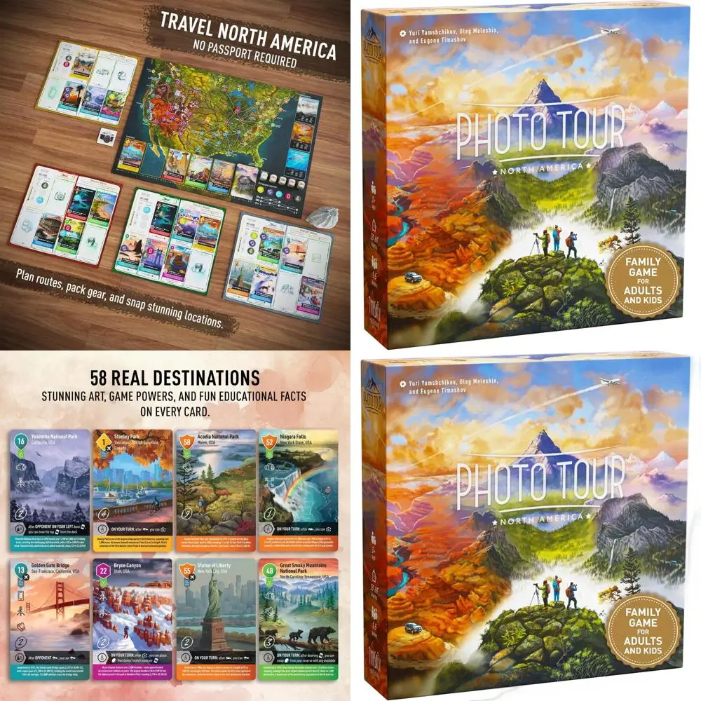 

North America Photo Tour: Family Travel Board Game | Ages 8+ | 1-5 Players | Fun & Educational for All