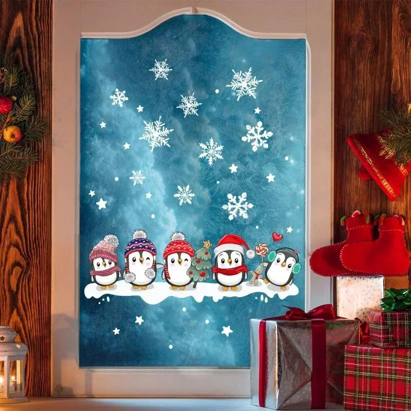2026 Christmas Snowflake Penguin Wall Decal Paper Glass Window Decal Double Sided Visual Decoration Wall Decal