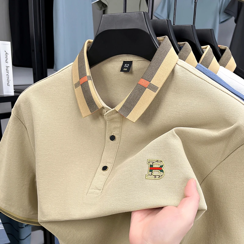 الراقية جودة الرجال رسالة مطبوعة قميص بولو الصيف المألوف الأعمال مريحة قصيرة الأكمام التلبيب تي شيرت ملابس رجالية #5