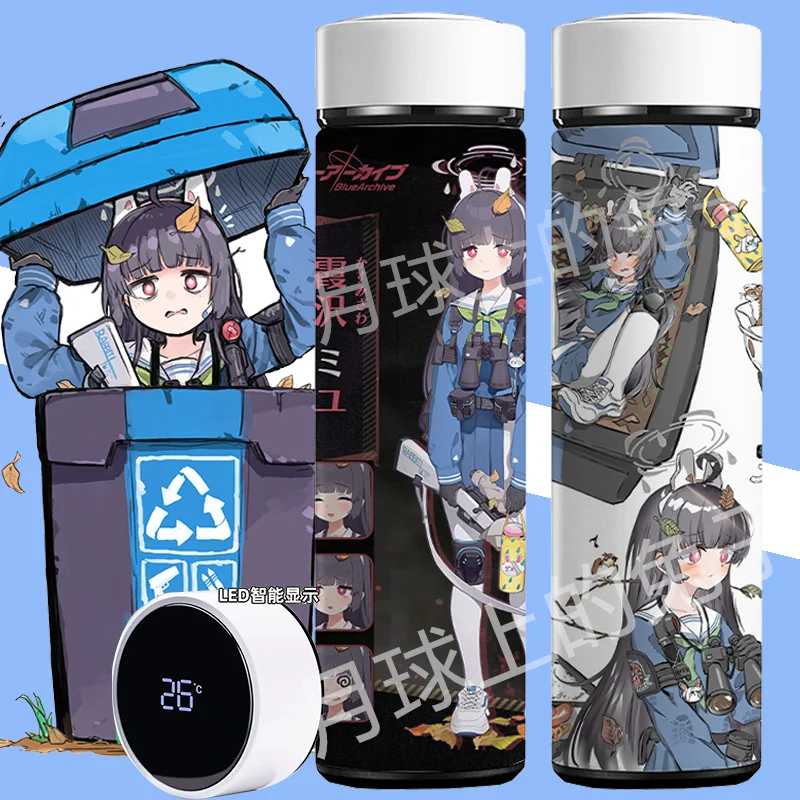 Anime Arquivo Azul Caneca térmica, Misono, Mika, Ellen, Arisu, Shirasu, Azusa, criativa térmica inteligente, exibição de temperatura