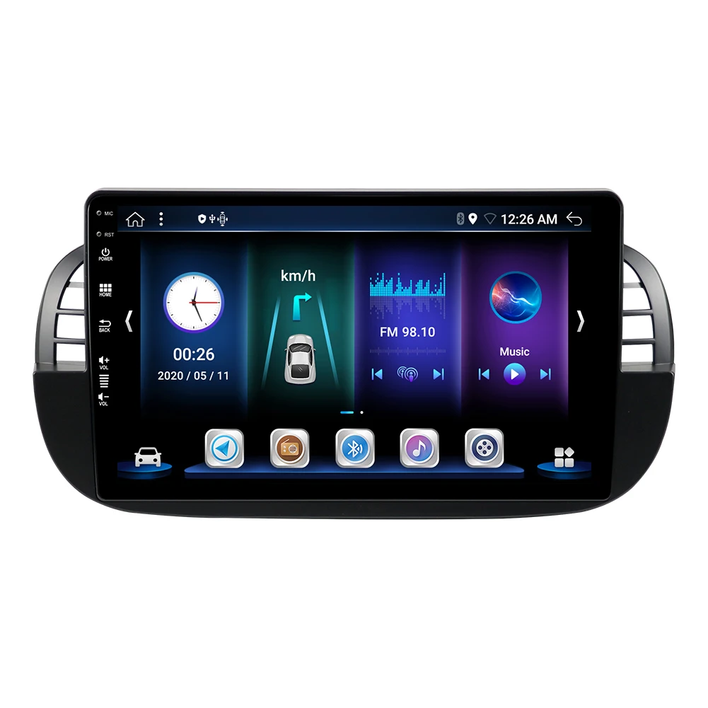 Car Car DVD Player Android13 1Din 9'' Multimedia Touch Screen GPS Navigation Rear Camera For Fiat 500 2007-15