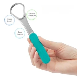 Aço inoxidável Double Layer Tongue Scrapers, Boca Cleaner, Silicone Handle com Box Embalagem, Dental Oral Care, Escova de limpeza, 420