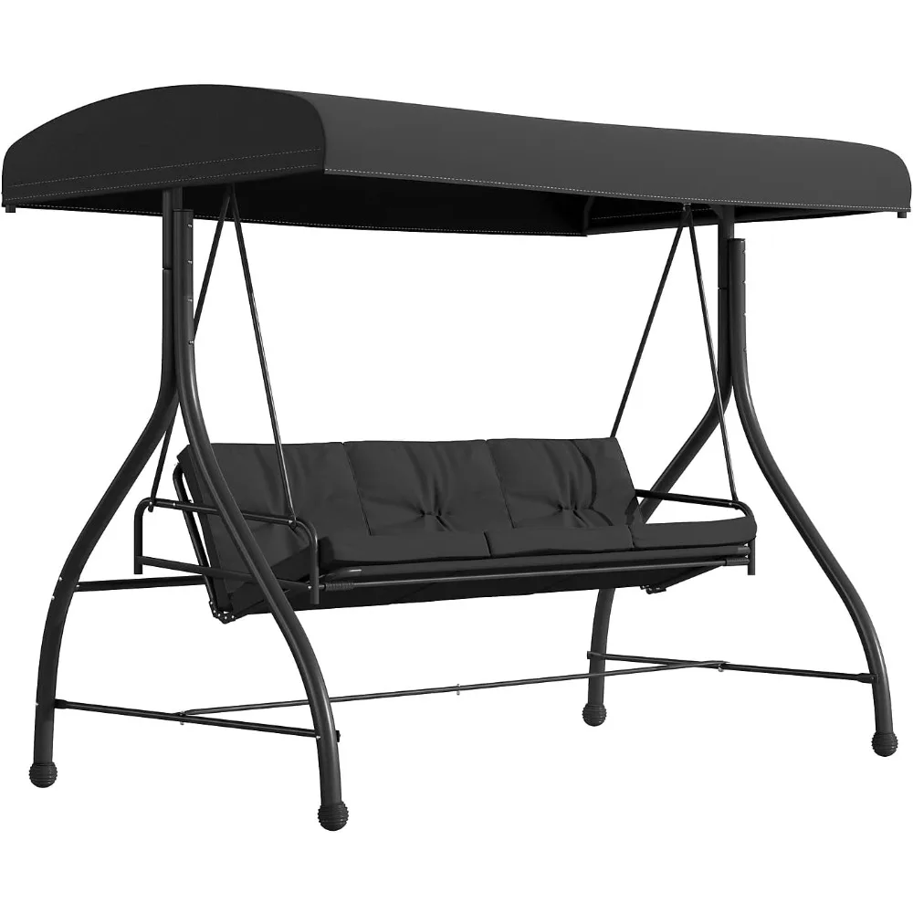 

Tellis 3-Seat Outdoor Steel Converting Patio Swing Canopy Hammock with Cushions / Outdoor Swing Bed (Black)