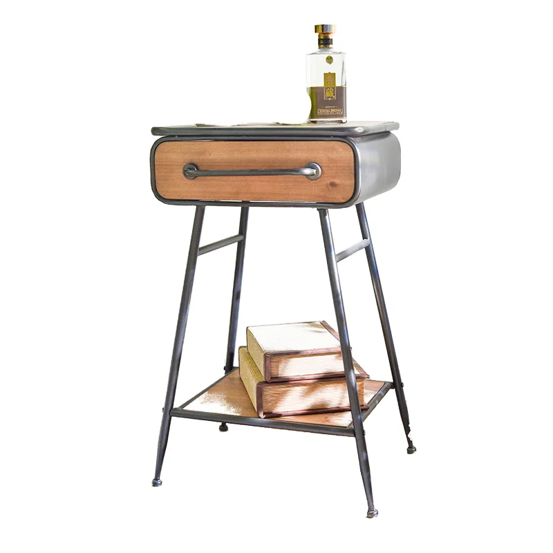 

Small Side Table with Storage Drawer Design Wood and Metal Furniture for Home Living Room Panel Wood Style