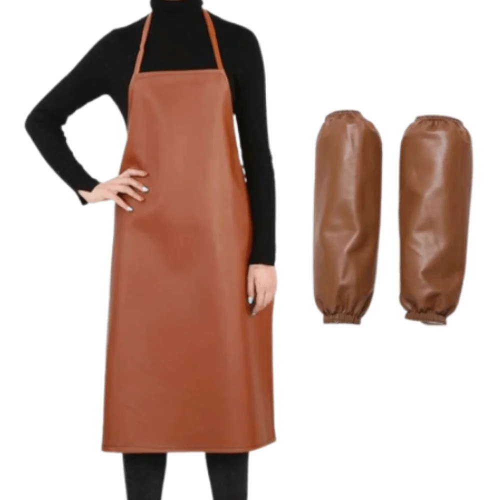 

Thickened PU Leather Apron 95/120cm Oil Resistant Work Apron Fireproof Acid Resistant Welding Protective Apron Food Processing