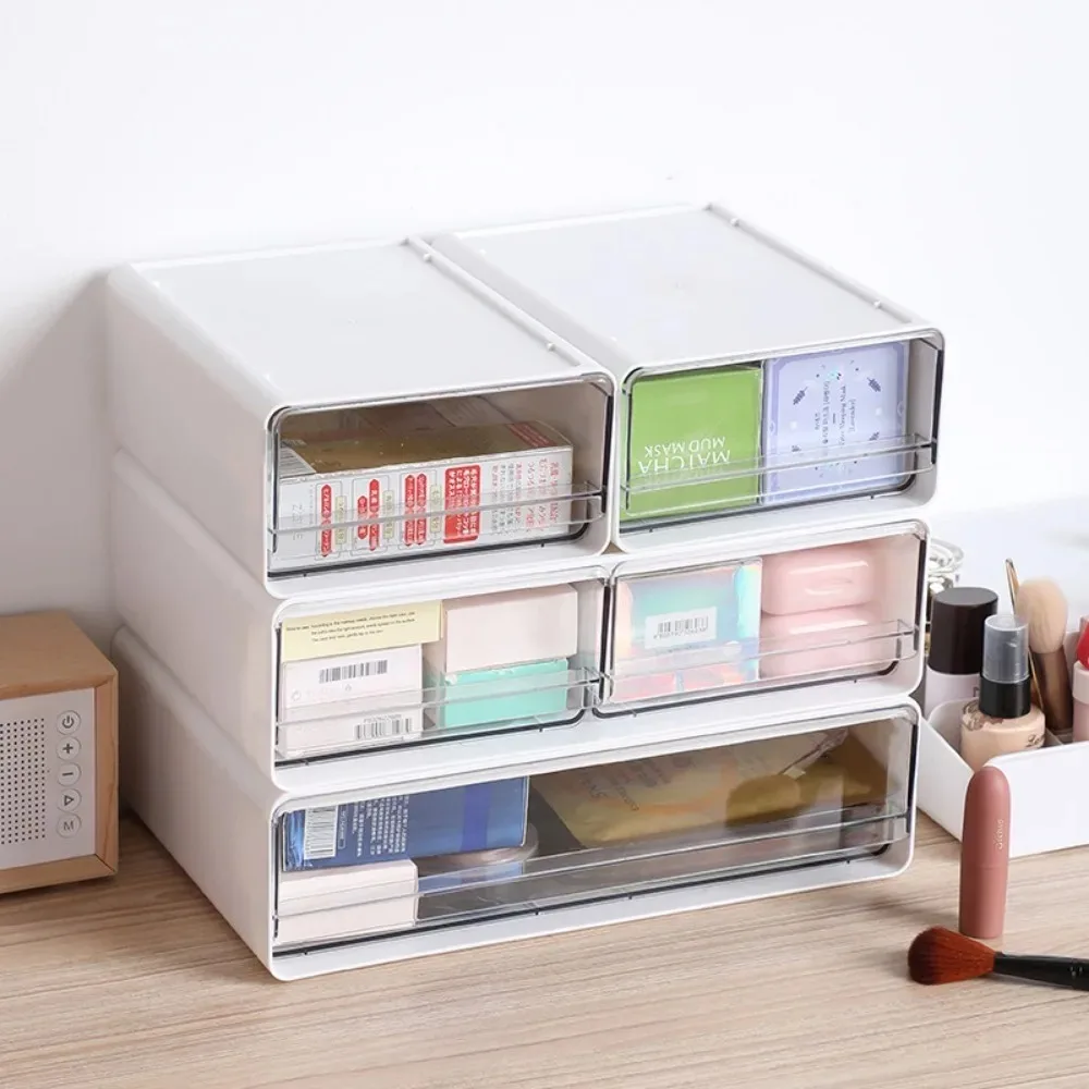 File Storage Boxs Drawer-type Office Desktop Organizer Stackable For Cosmetic Desk Organizer Transparent Stationery Storage Box