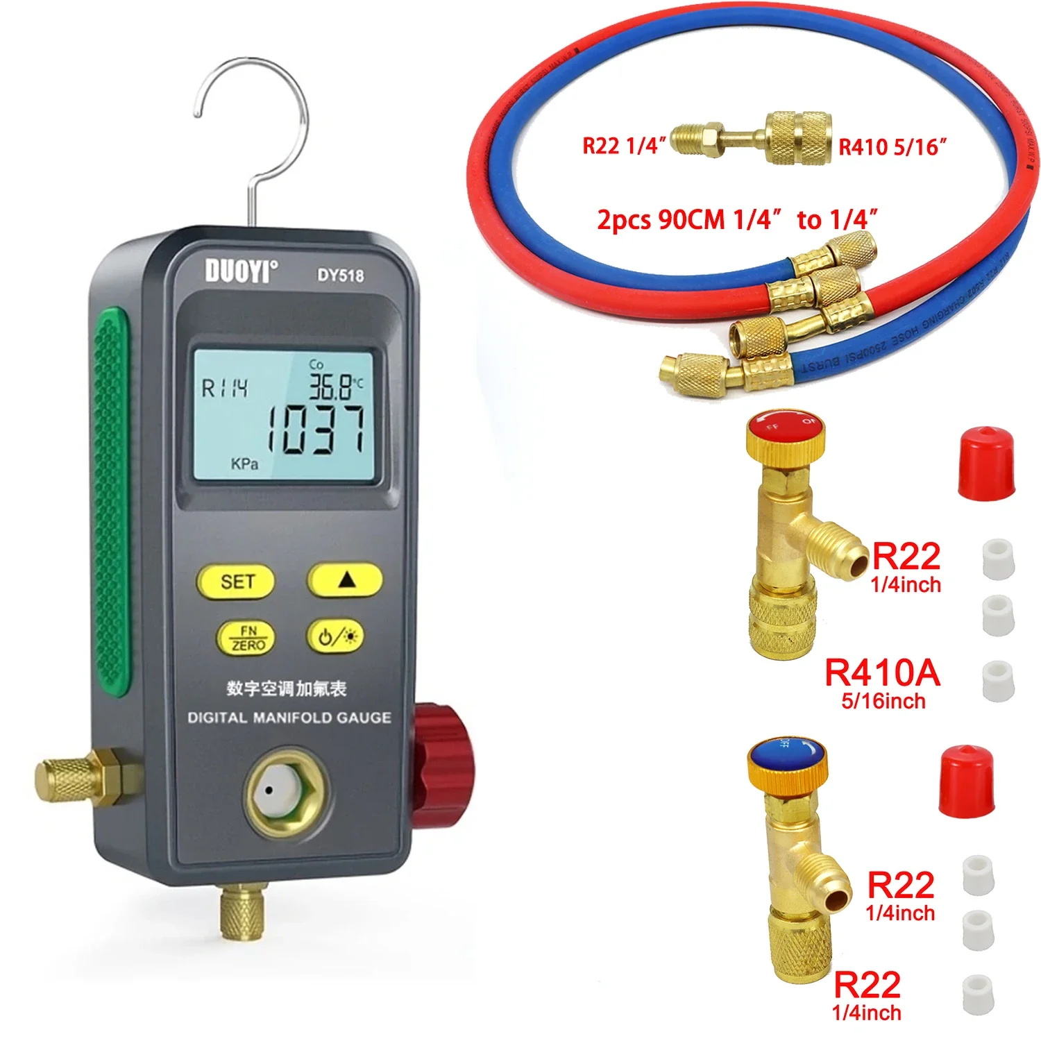 Manometro elettronico per vuoto al fluoro R134a per condizionatore d\'aria per auto, kit di strumenti per la riparazione del refrigerante riempito di