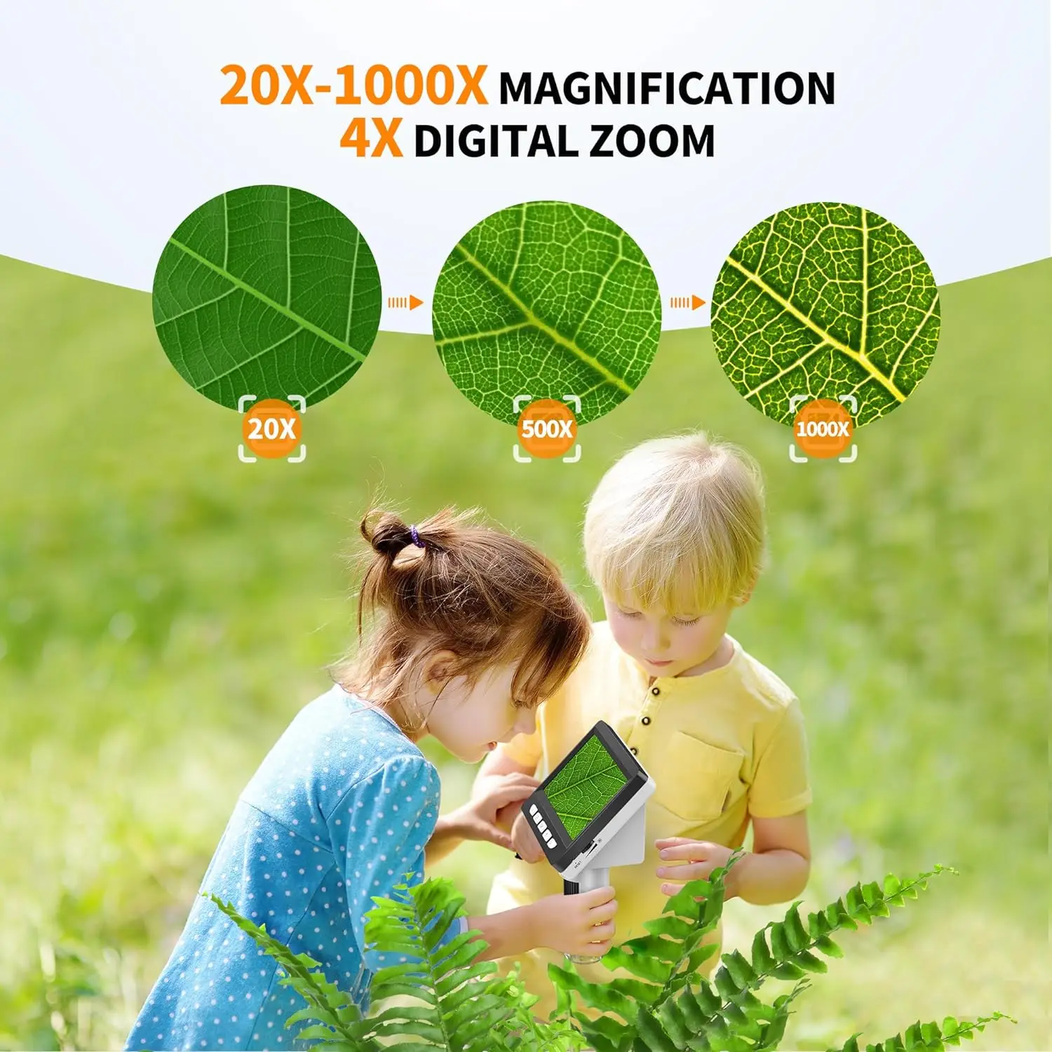 Letcmoi 4.3" IPS Digital Microscope 1000X 1080P Coin Microscope Magnifier with 8 Adjustable LED Light 10MP Camera Video Recorder