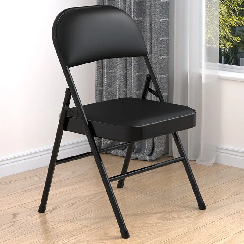 1PC Modern Leather conference chair folding dormitory stool stainless steel frame home computer chair portable solid color seat