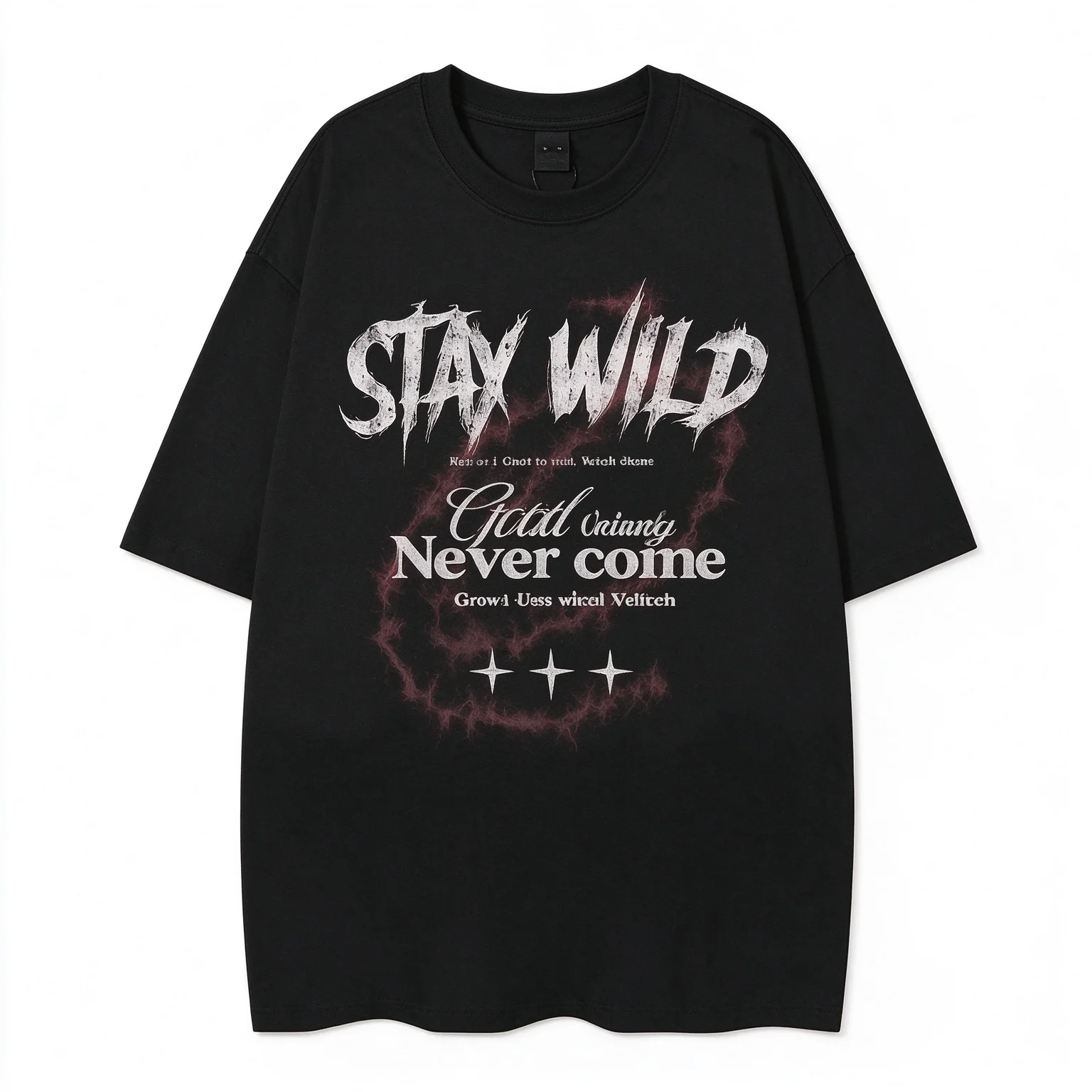 Vintage STAY WILD Letter Graphic Unisex Oversized Cotton T-shirt, Retro Gothic Text Summer Casual Streetwear Short Sleeve Tee