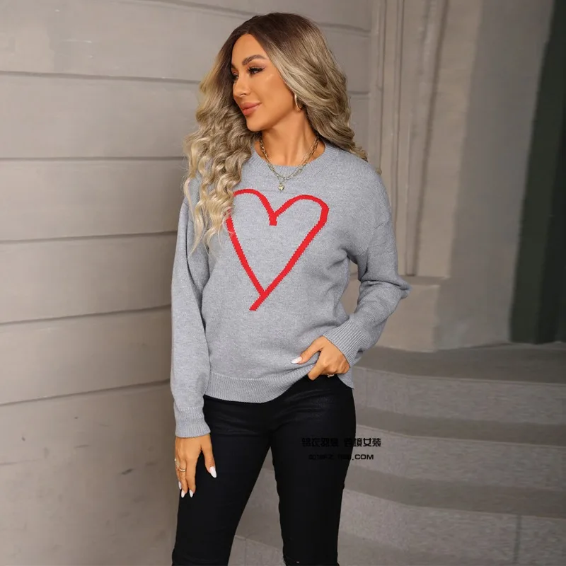 

Новый осенне-зимний женский пуловер Love, свитер с большим сердцем, вязаный топ на День святого Валентина