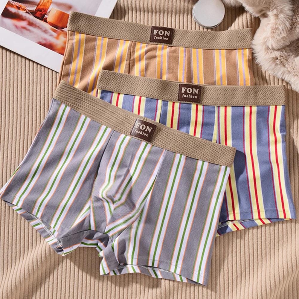 กางเกงในชายแบบไร้ตะเข็บลายม้าลาย ผ้าฝ้าย 100% แพ็ค 3 ชิ้น ระบายอากาศ ต้านเชื้อแบคทีเรีย ยืดหยุ่นสูง