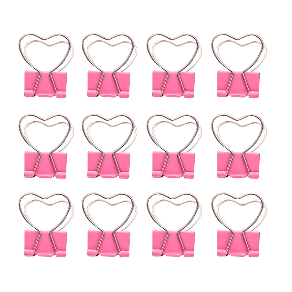 12Pcs Stylish Heart Design Metal Binder Clips Strong Grip Mini Paper Clips for Stationery Craft Decoration Envelopes Documents