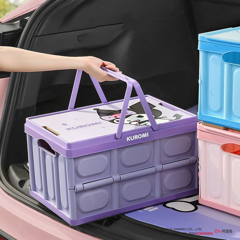 Sanrio Car New Kawaii Anime Trunk Storage Box Outdoor Camping Glove Box Handheld Enlarged Foldable Car Storage Box Gift for Kids