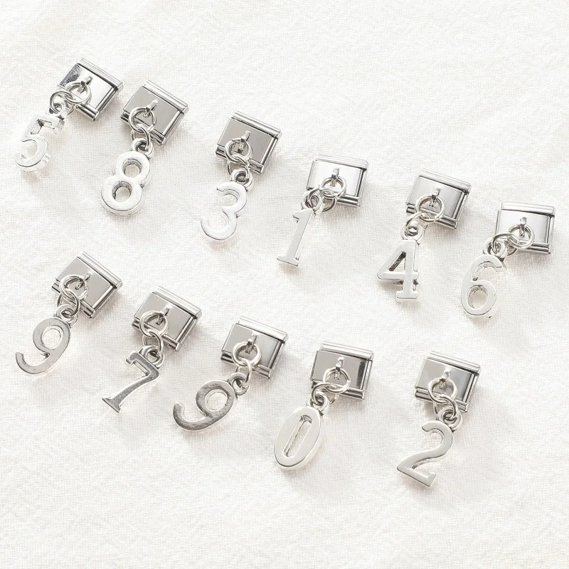 جديد الأرقام العربية 1-9 رسائل 26 الإنجليزية A-Z قلادة وصلات سحرية صالح 9 مللي متر سوار الفولاذ المقاوم للصدأ النساء الرجال DIY بها بنفسك صنع الهدايا #5