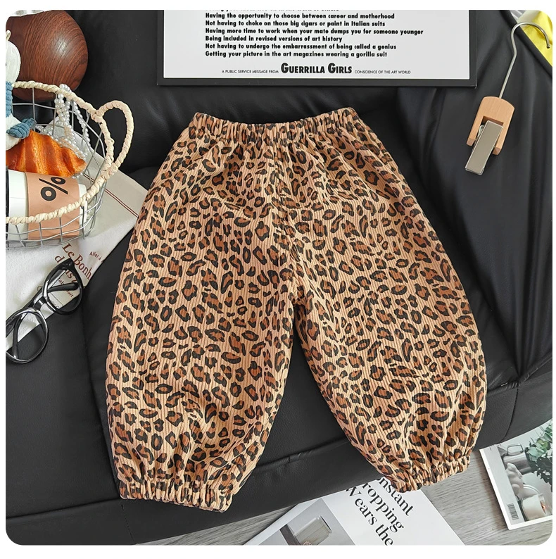 Kids' Pants Autumn 1-7T Thicken Leopard Print Children's Pants Fleece Padded Full Print Dots Girls Sweatpants Boys Trousers