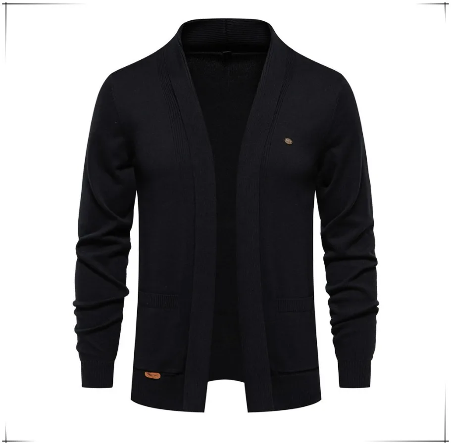 

Autumn Winter Cotton Cardigan for Men Quality Mens Sweater Coats Fashion Solid Color Turn Down Collar Knitted Sweaters for Men