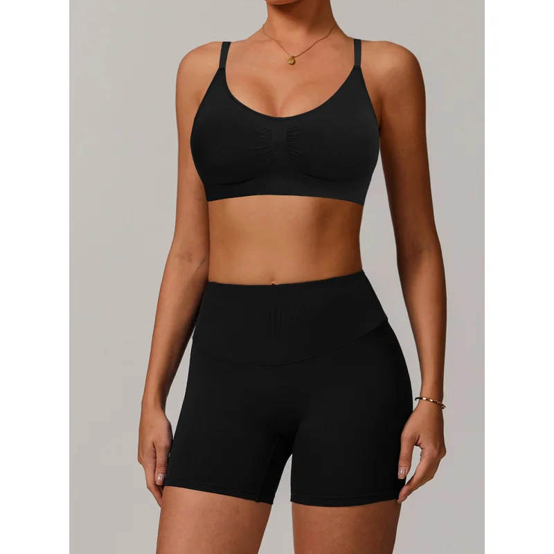 2025New Hot Seamless Yoga Bra High Waist Yoga Shorts Butt-Lifting Fitness Set